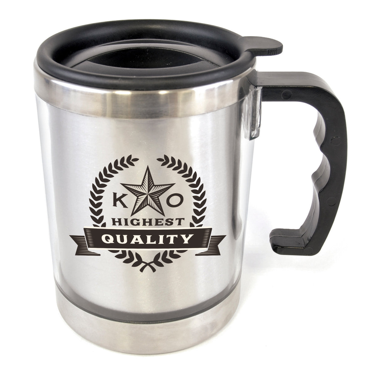 Branded 400ml Double Walled Plastic Travel Mug with Handle in Transparent