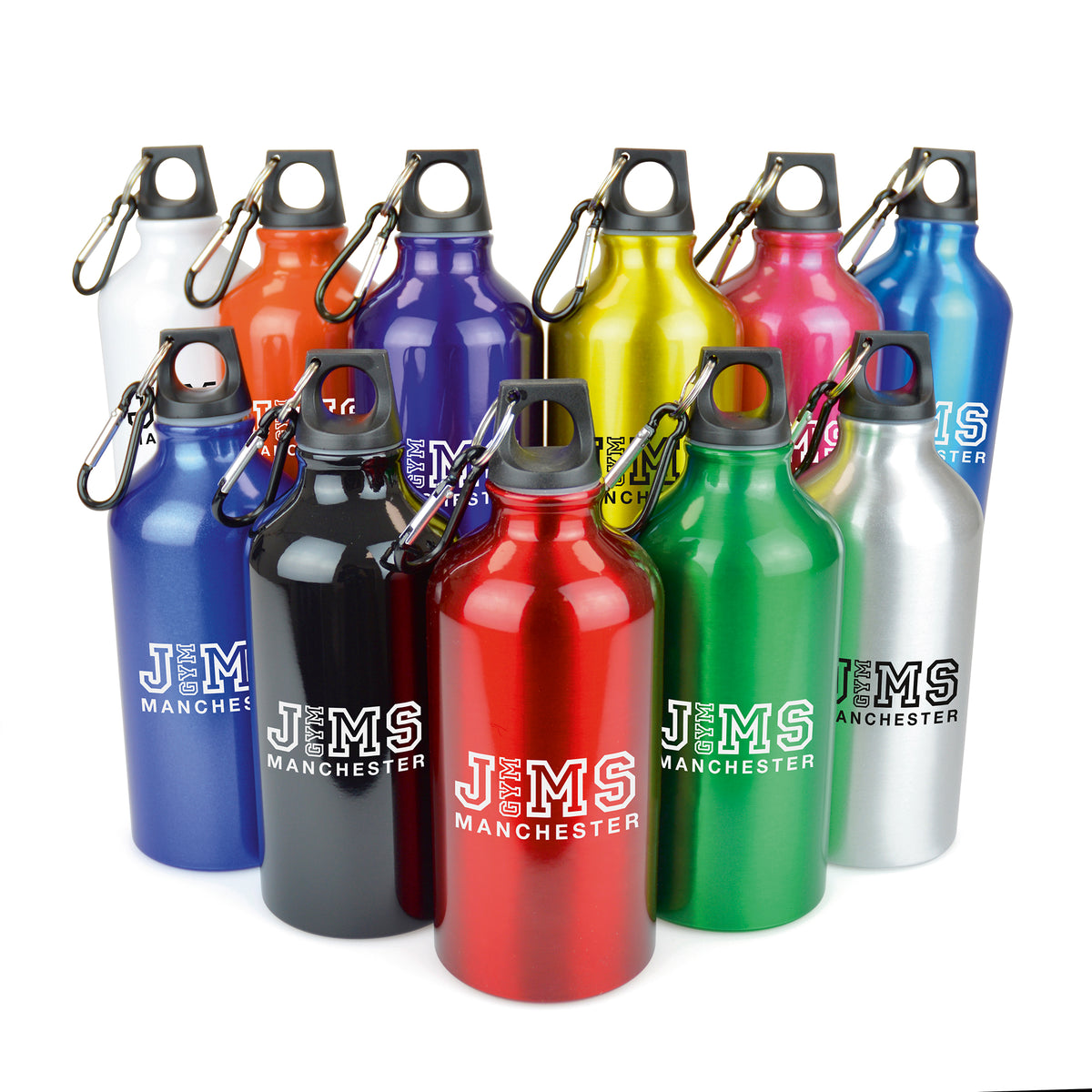 Branded 550ml Glossy Aluminium Sports Bottle with Carabiner