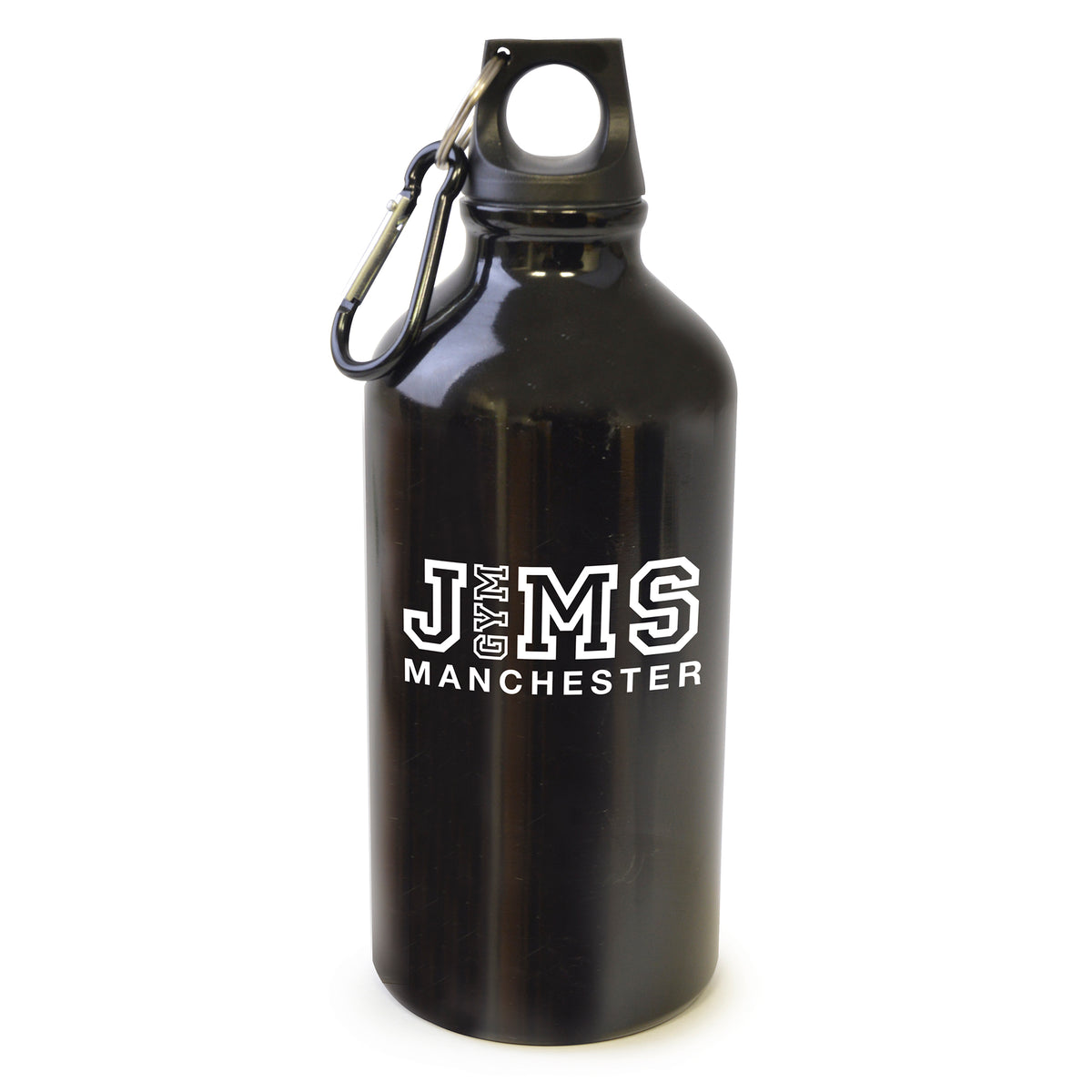 Branded 550ml Glossy Aluminium Sports Bottle with Carabiner in Black