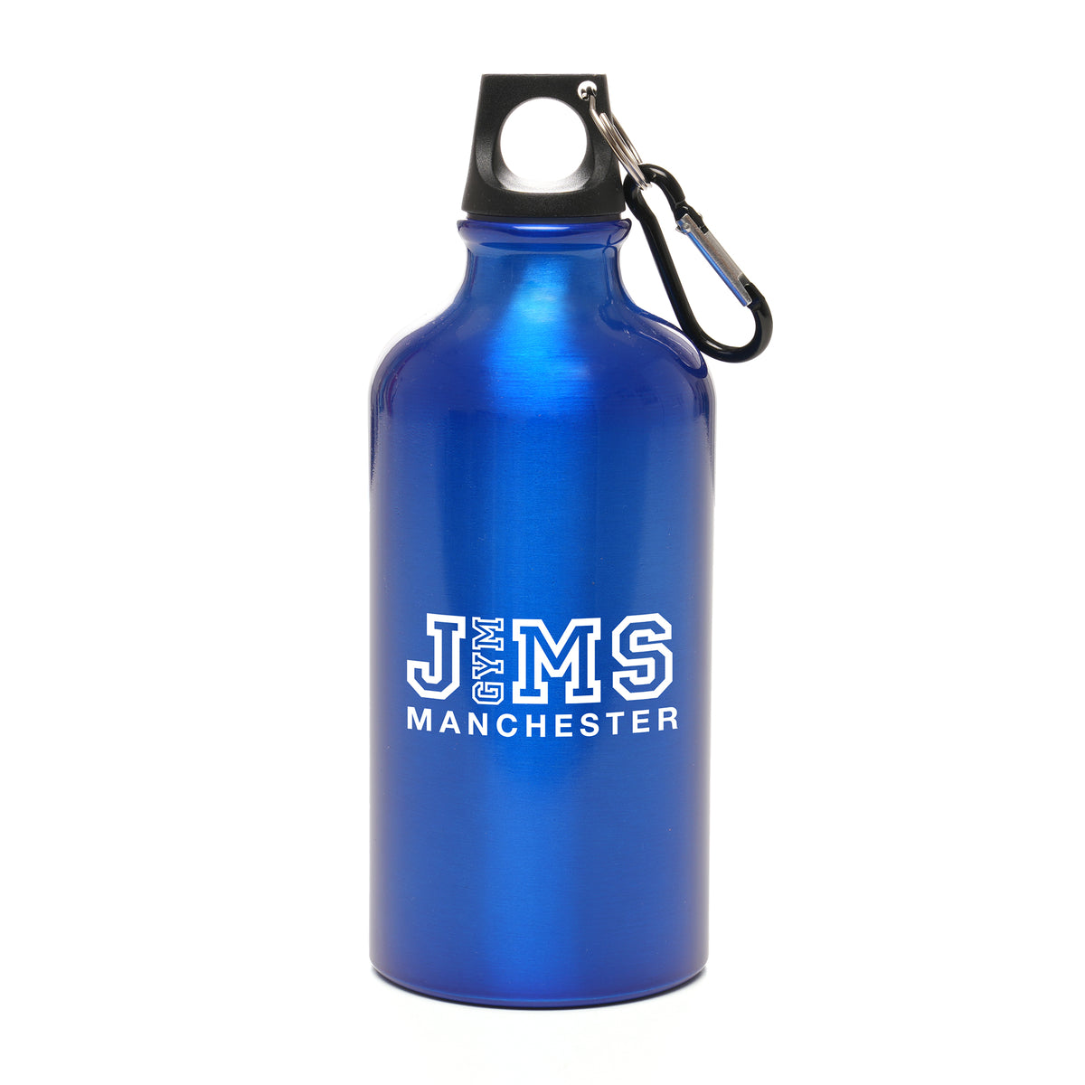 Branded 550ml Glossy Aluminium Sports Bottle with Carabiner in Blue