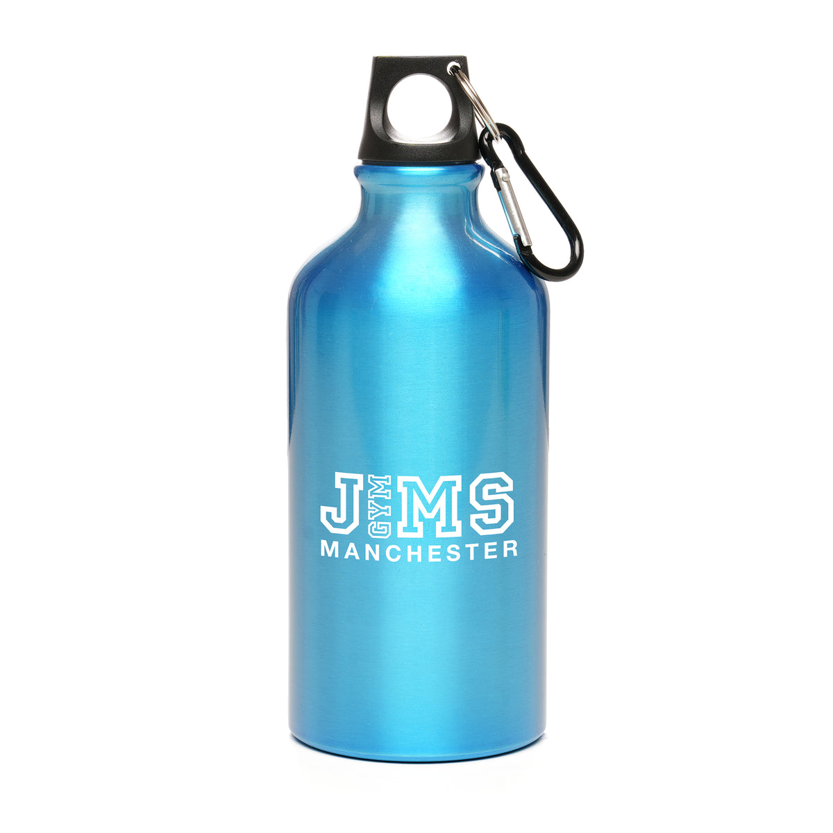 Branded 550ml Glossy Aluminium Sports Bottle with Carabiner in Cyan