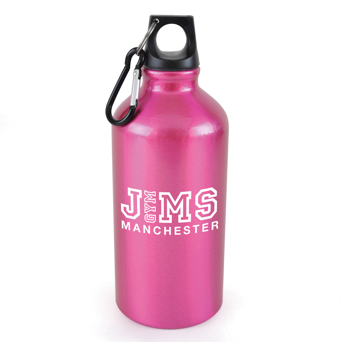 Branded 550ml Glossy Aluminium Sports Bottle with Carabiner in Pink