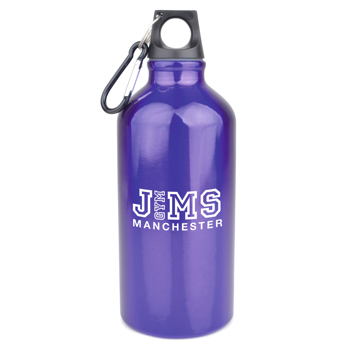 Branded 550ml Glossy Aluminium Sports Bottle with Carabiner in Purple