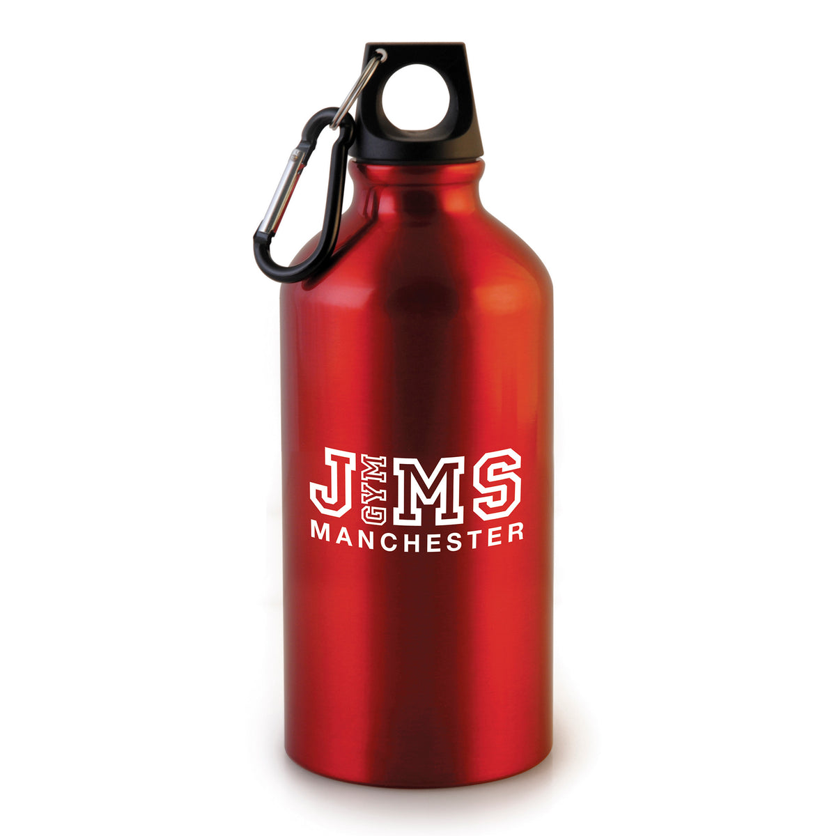 Branded 550ml Glossy Aluminium Sports Bottle with Carabiner in Red