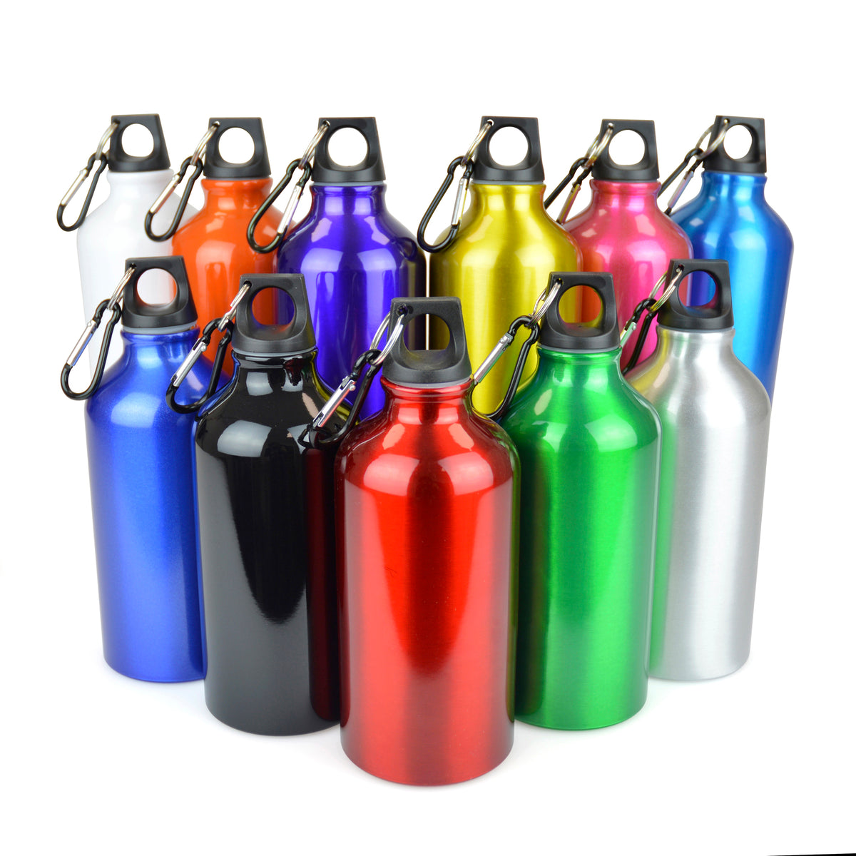 Branded 550ml Glossy Aluminium Sports Bottle with Carabiner