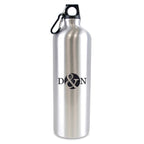 Branded 1 Litre Glossy Aluminium Sports Bottle with Carabiner in Silver