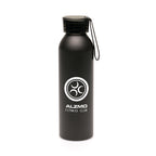 Branded 600ml Aluminium Sports Bottle with Silicone Strap in Black