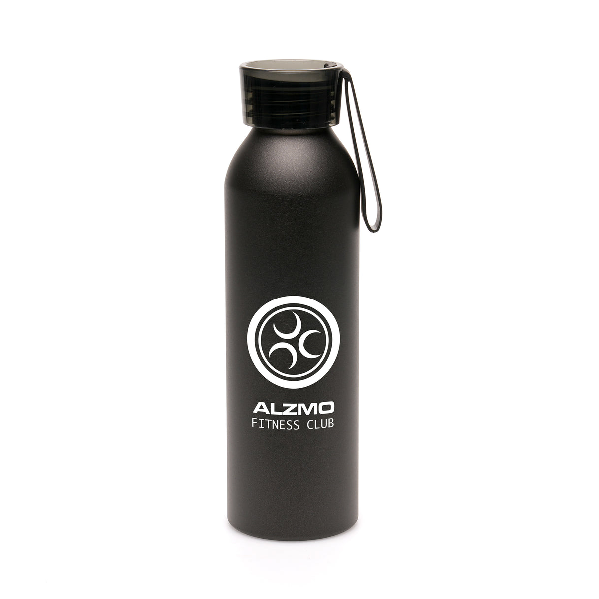 Branded 600ml Aluminium Sports Bottle with Silicone Strap in Black