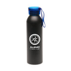 Branded 600ml Aluminium Sports Bottle with Silicone Strap in Blue