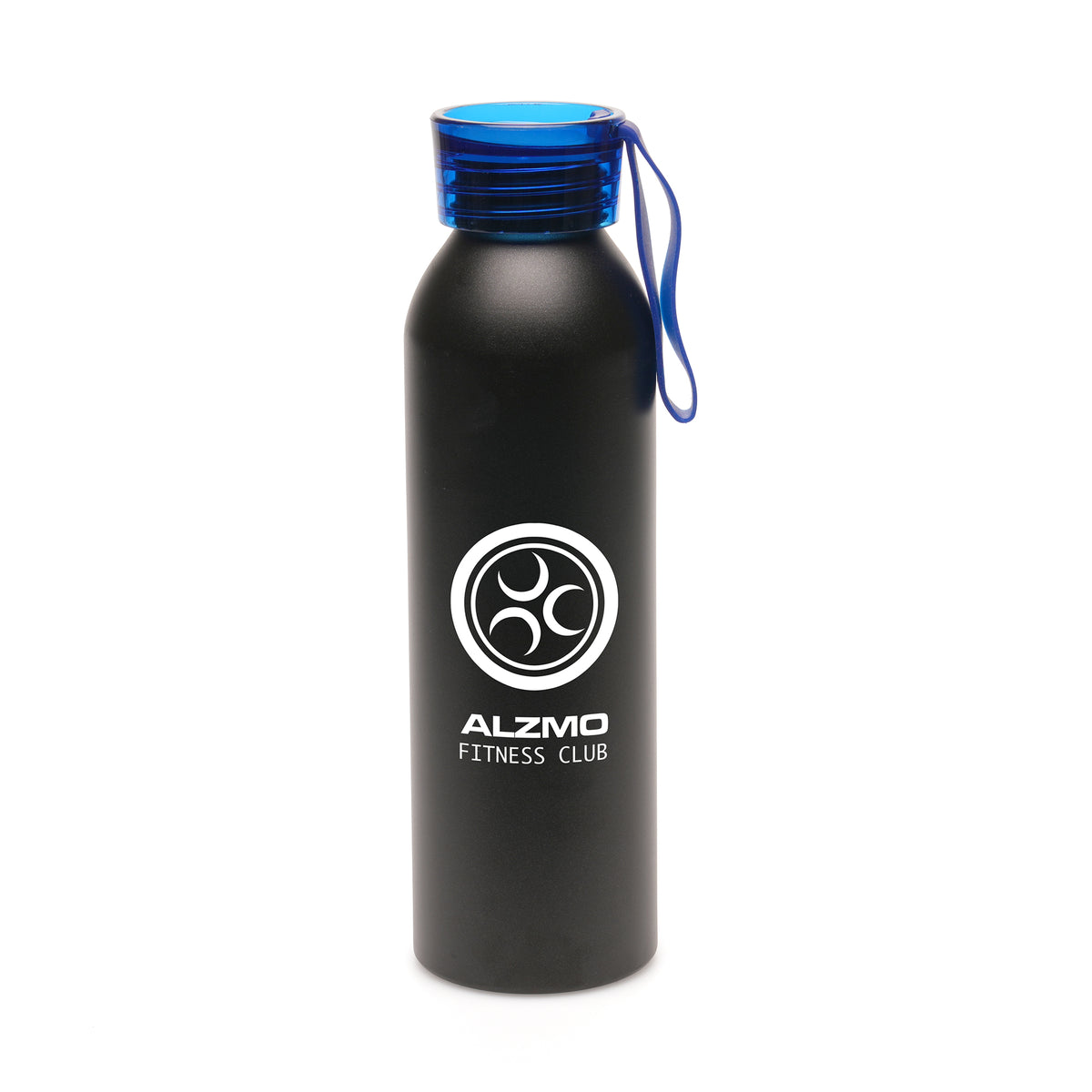 Branded 600ml Aluminium Sports Bottle with Silicone Strap in Blue