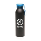 Branded 600ml Aluminium Sports Bottle with Silicone Strap in Cyan