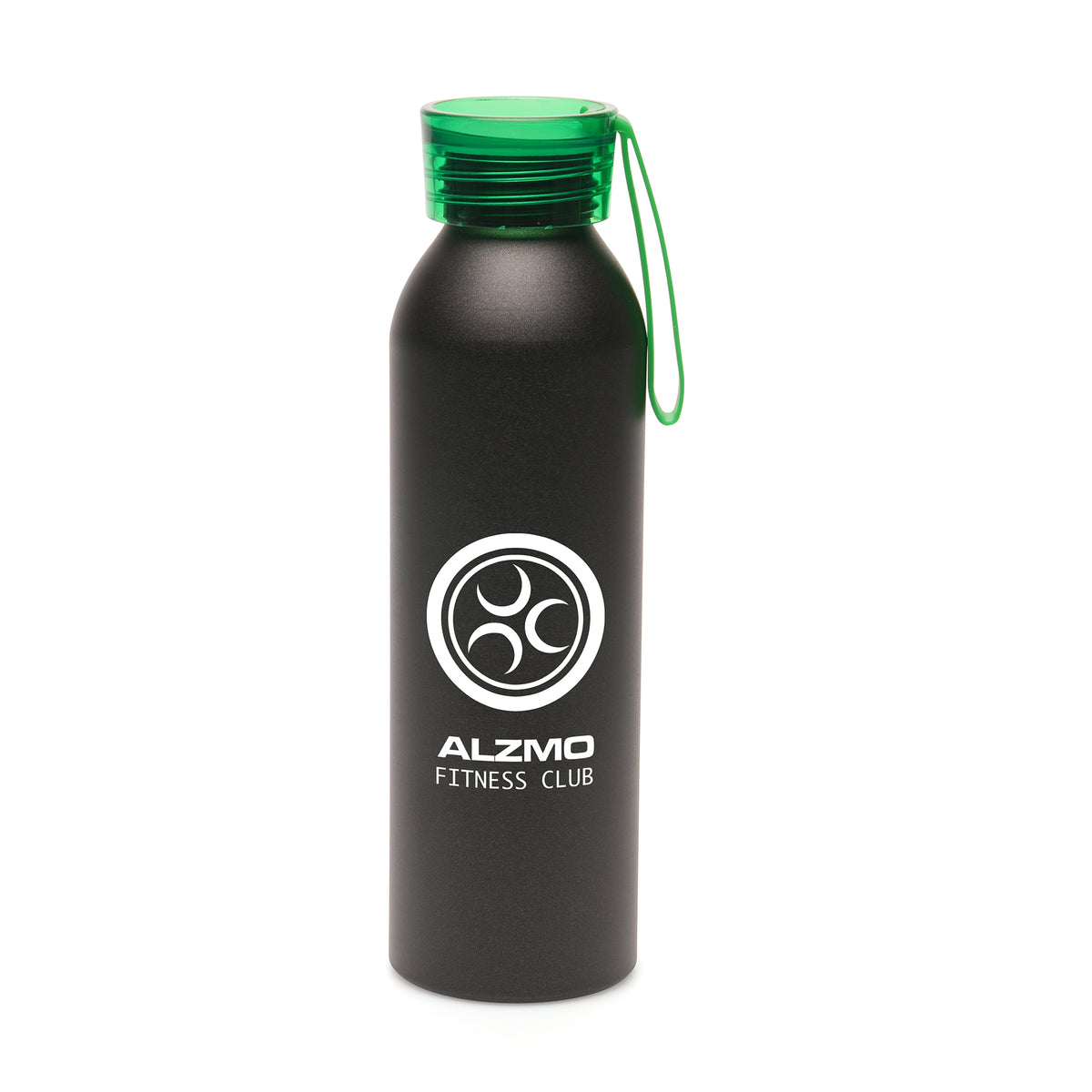 Branded 600ml Aluminium Sports Bottle with Silicone Strap in Green