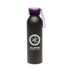 Branded 600ml Aluminium Sports Bottle with Silicone Strap in Purple