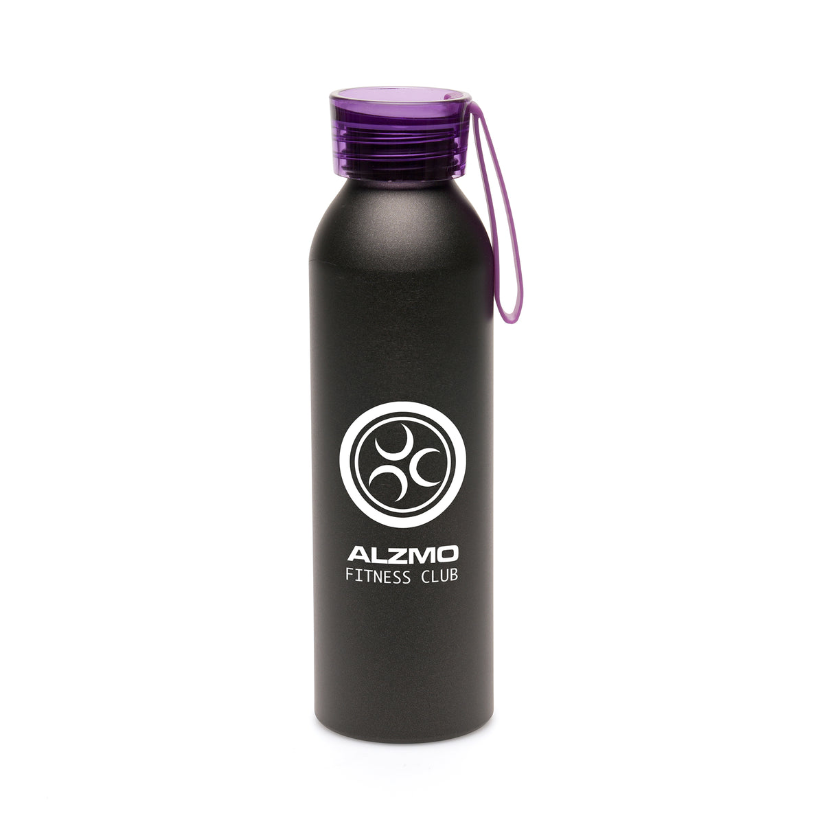Branded 600ml Aluminium Sports Bottle with Silicone Strap in Purple