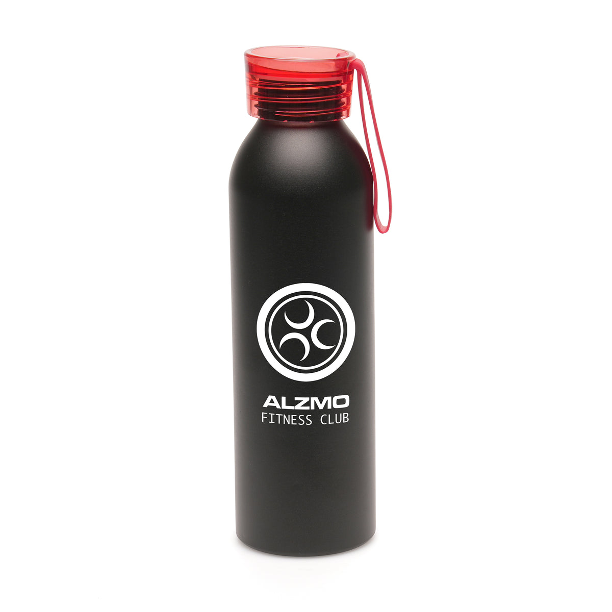 Branded 600ml Aluminium Sports Bottle with Silicone Strap in Red