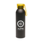 Branded 600ml Aluminium Sports Bottle with Silicone Strap in Yellow