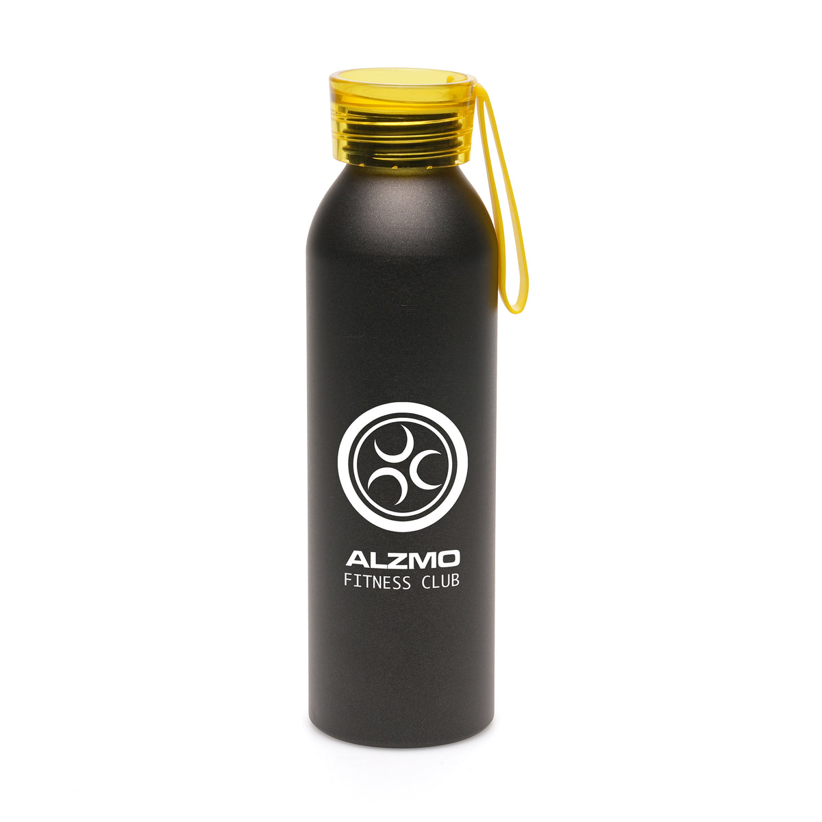 Branded 600ml Aluminium Sports Bottle with Silicone Strap in Yellow