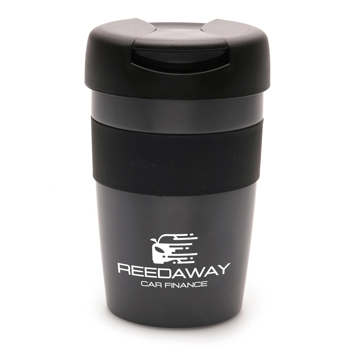 Branded 300ml Coloured Stainless Steel Tumbler with Grip Band in Dark Grey