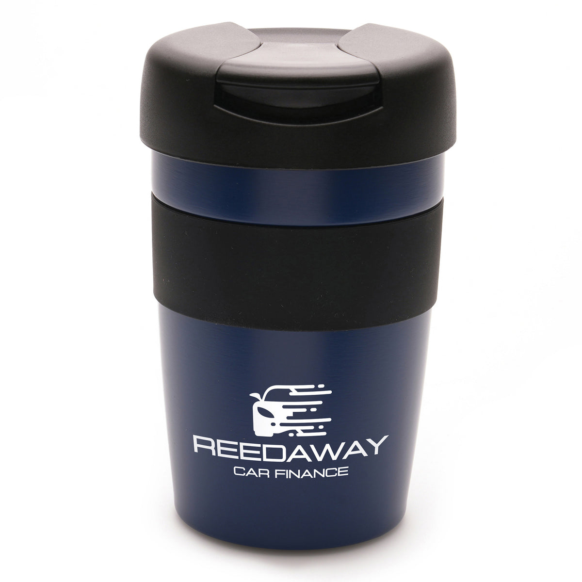 Branded 300ml Coloured Stainless Steel Tumbler with Grip Band in Navy Blue