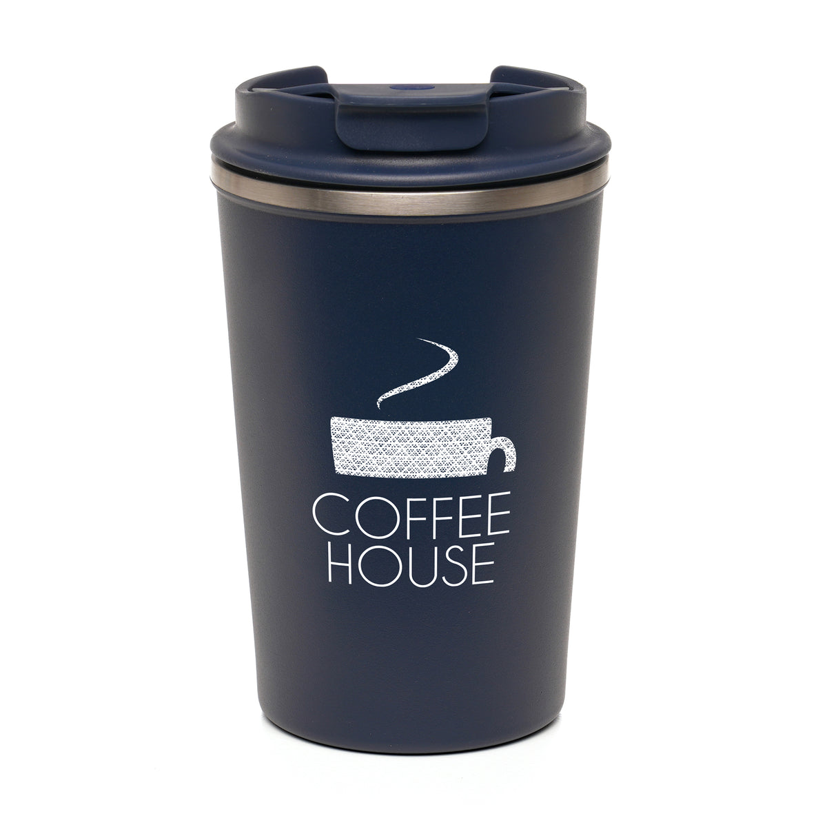 Branded 350ml Recycled Stainless Steel Tumbler with Flip Sipper in Navy Blue