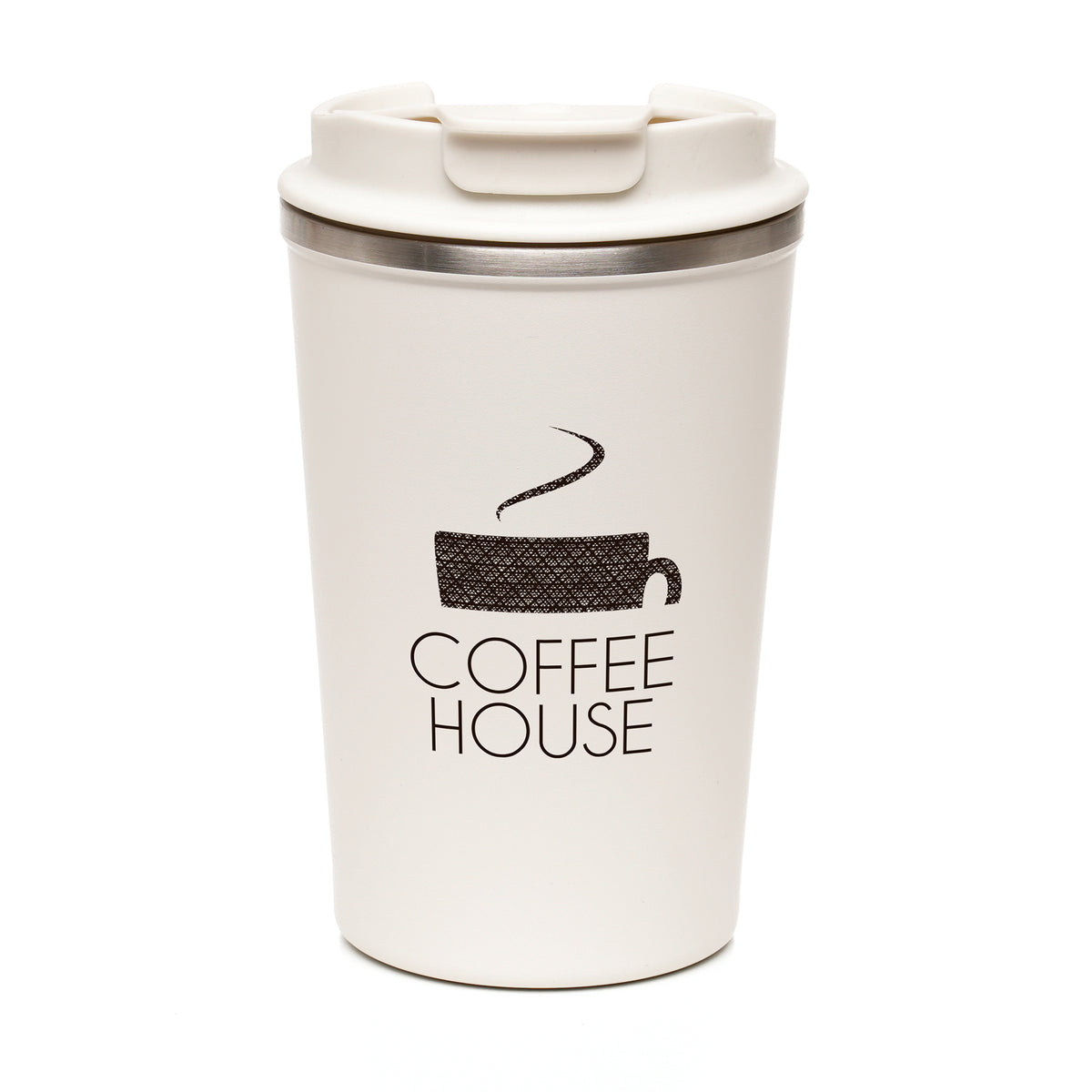 Branded 350ml Recycled Stainless Steel Tumbler with Flip Sipper in White