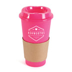 Branded 500ml Take Out Coffee Mug with Card Sleeve in Pink