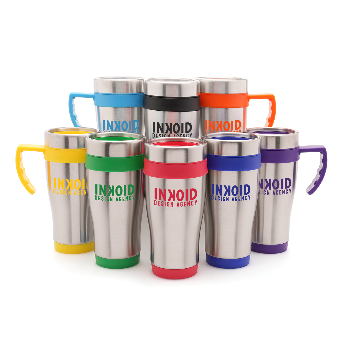 Branded 400ml Stainless Steel Travel Mug with Sliding Sipper
