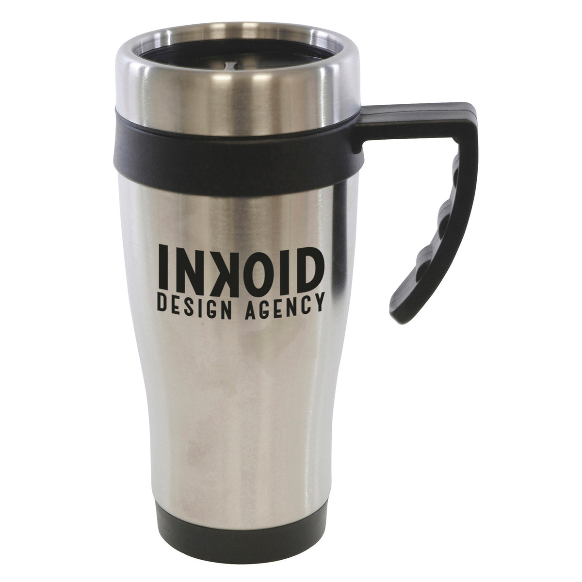 Branded 400ml Stainless Steel Travel Mug with Sliding Sipper in Black