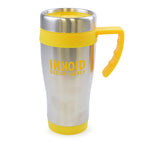 Branded 400ml Stainless Steel Travel Mug with Sliding Sipper in Yellow
