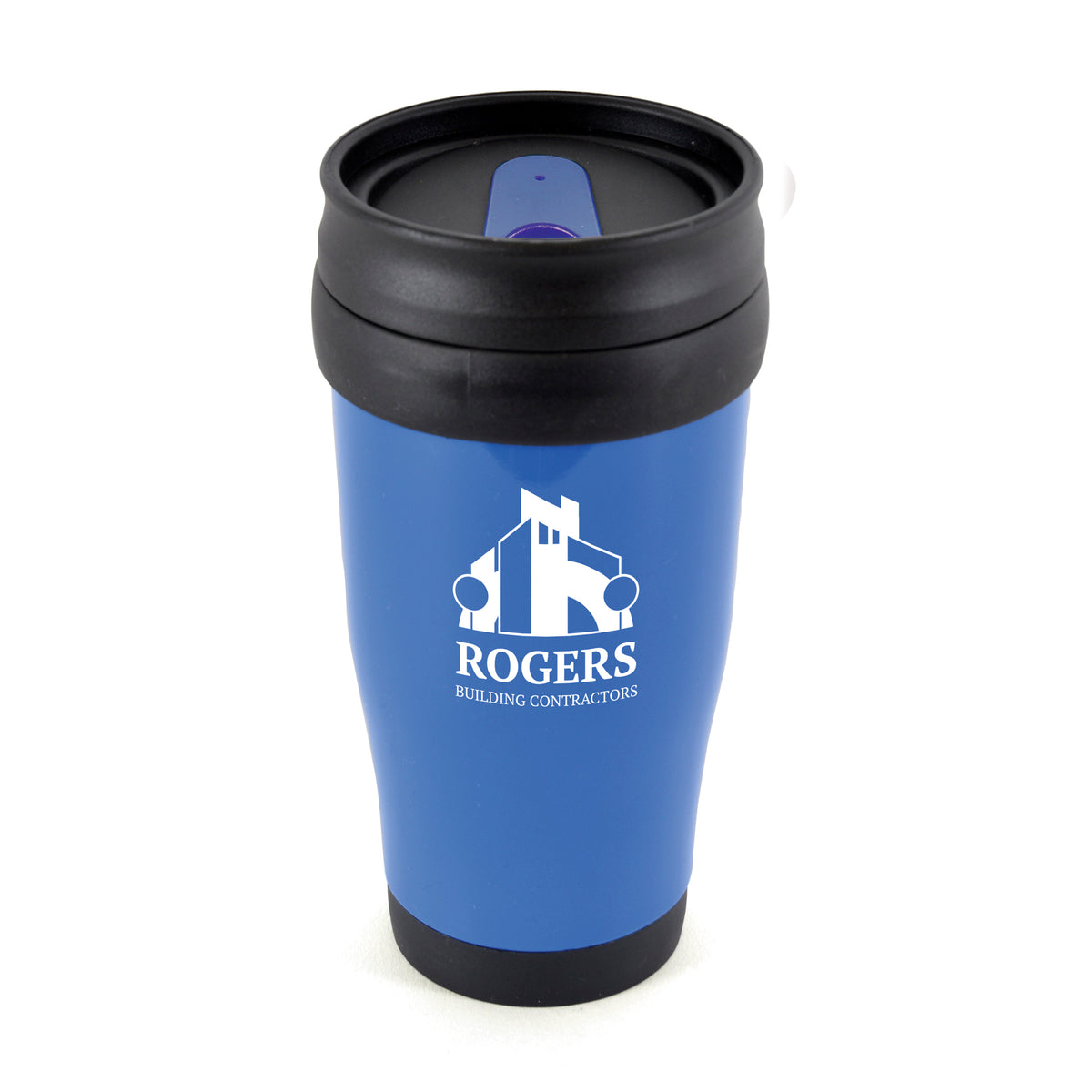 Branded 400ml Double Walled Tumbler with Sliding Sipper in Blue