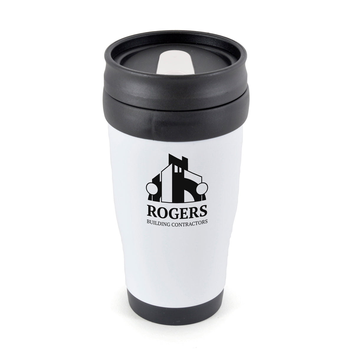 Branded 400ml Double Walled Tumbler with Sliding Sipper in White