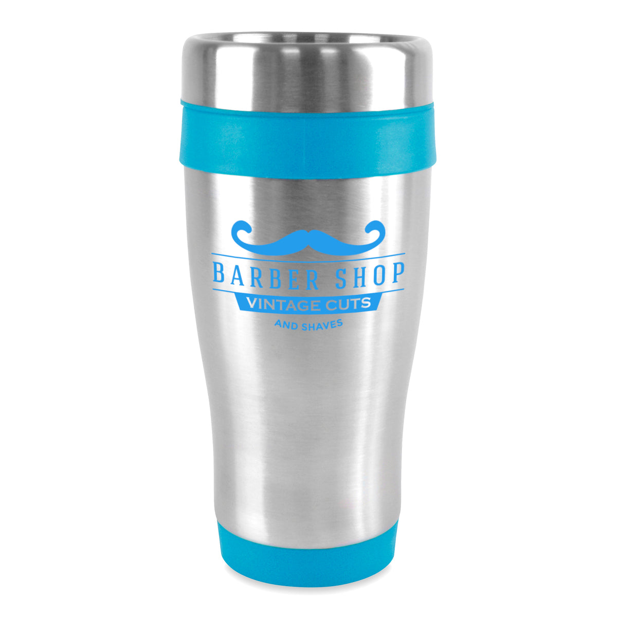Branded 400ml Stainless Steel Tumbler with Screw Top Lid in Cyan