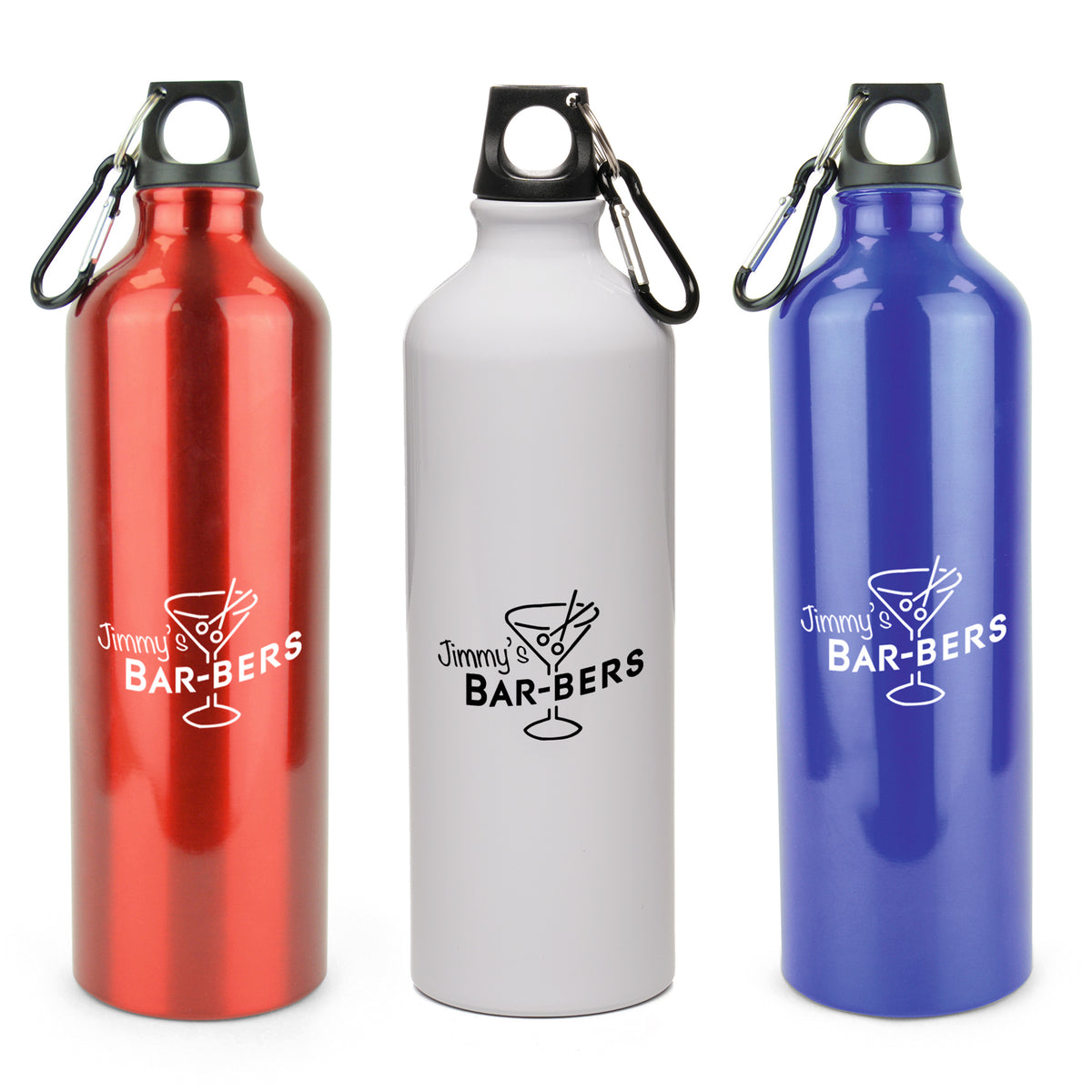 Branded 750ml Glossy Aluminium Sports Bottle with Carabiner