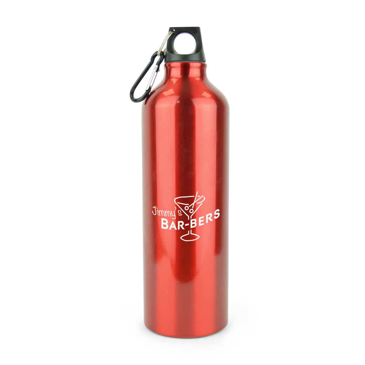 Branded 750ml Glossy Aluminium Sports Bottle with Carabiner in Red