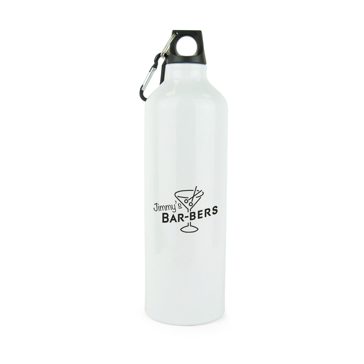 Branded 750ml Glossy Aluminium Sports Bottle with Carabiner in White