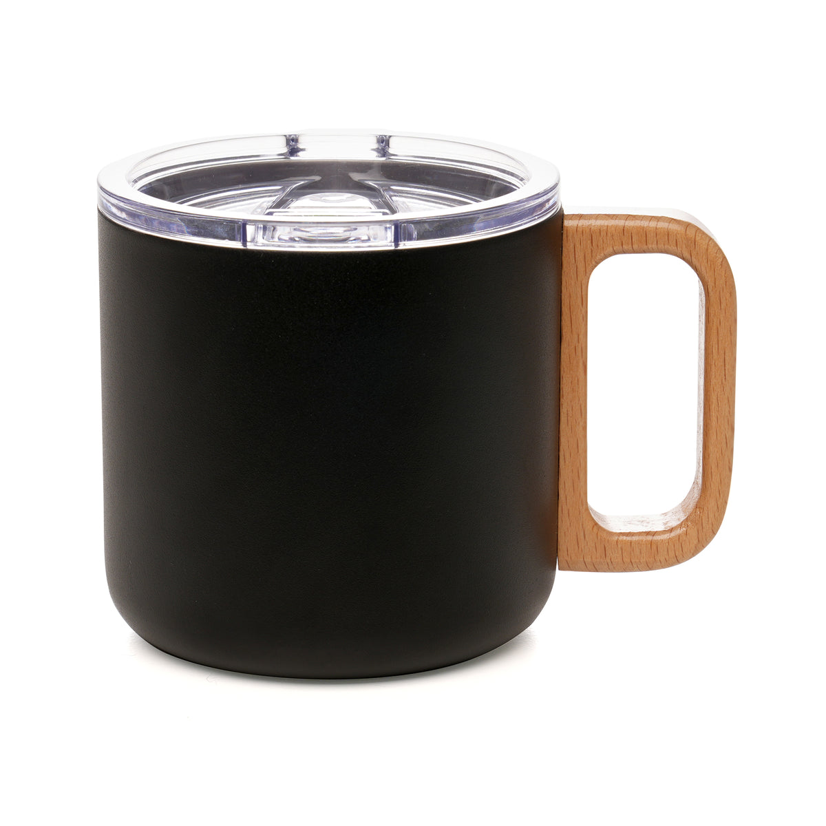 Branded 400ml Stainless Steel Travel Mug with Beech Wood Handle