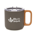 Branded 400ml Stainless Steel Travel Mug with Beech Wood Handle in Grey