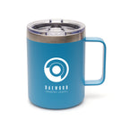 Branded 350ml Stainless Steel Travel Mug with Integrated Handle in Cyan