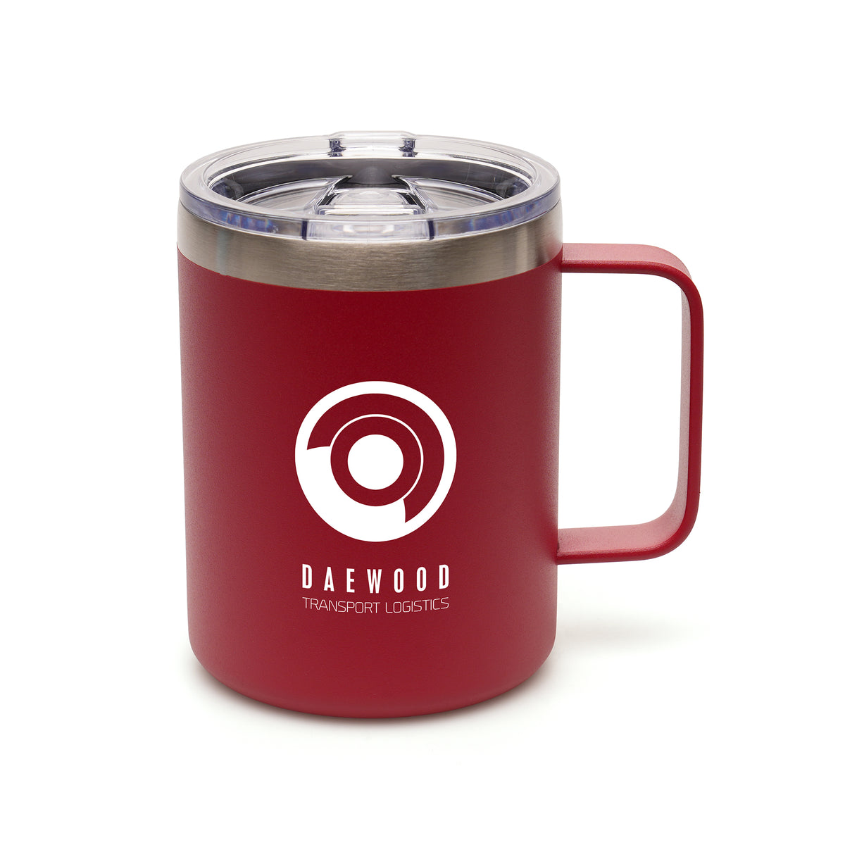 Branded 350ml Stainless Steel Travel Mug with Integrated Handle in Red