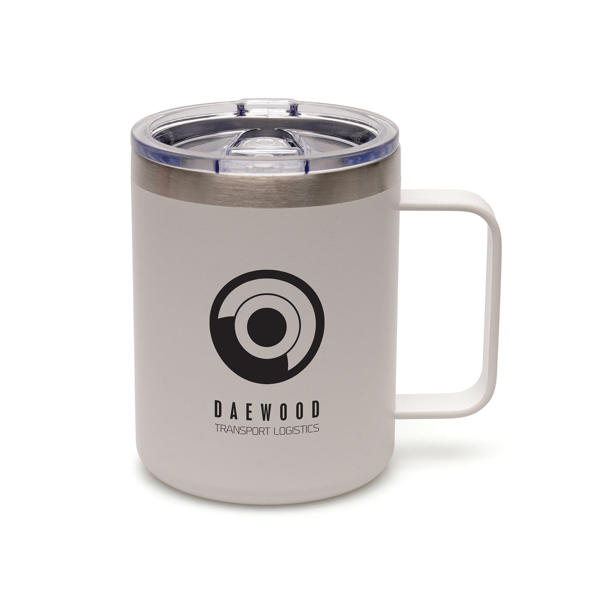 Branded 350ml Stainless Steel Travel Mug with Integrated Handle in White