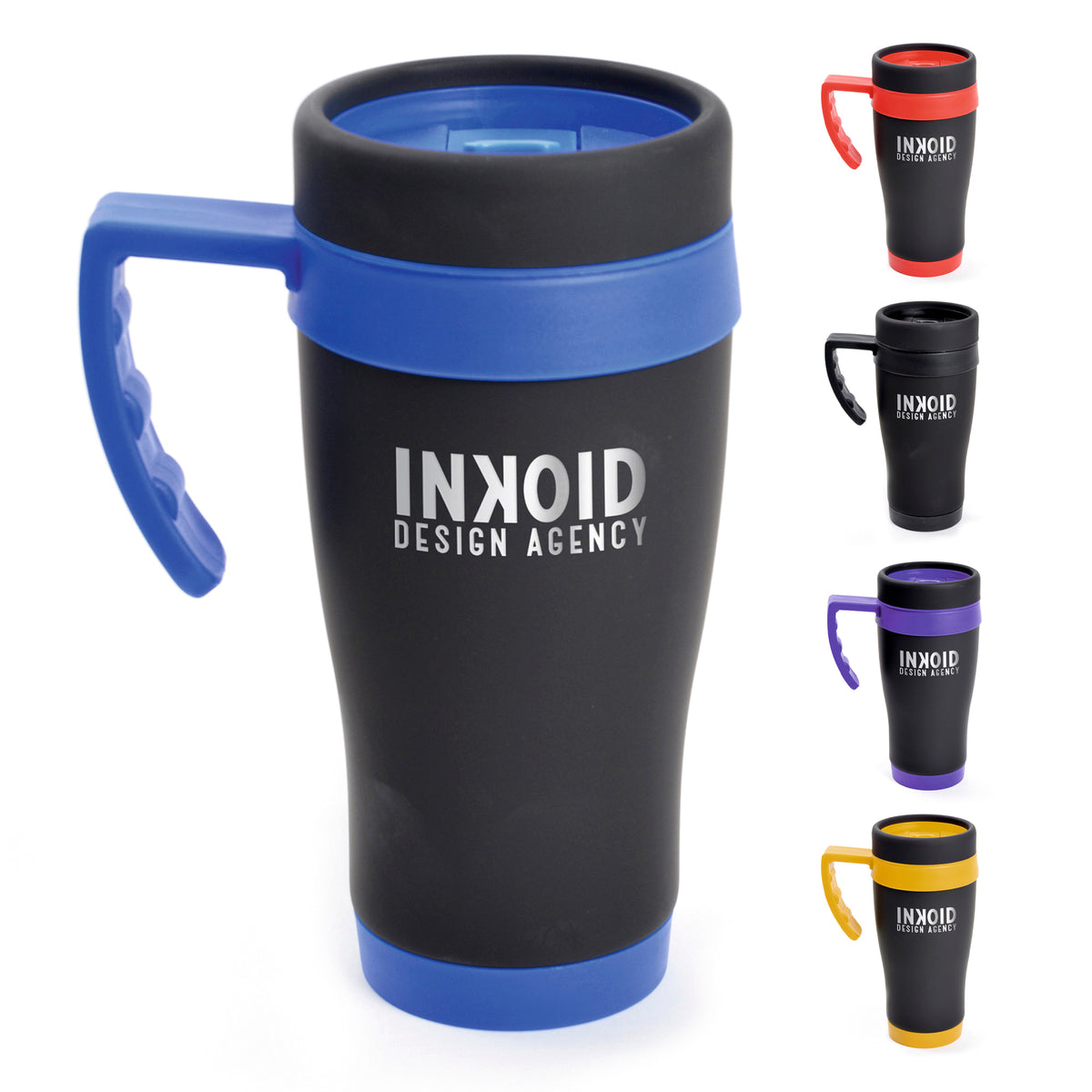 Branded 400ml Matt Black Stainless Steel Travel Mug