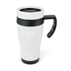 Branded 400ml Matt White Stainless Steel Travel Mug