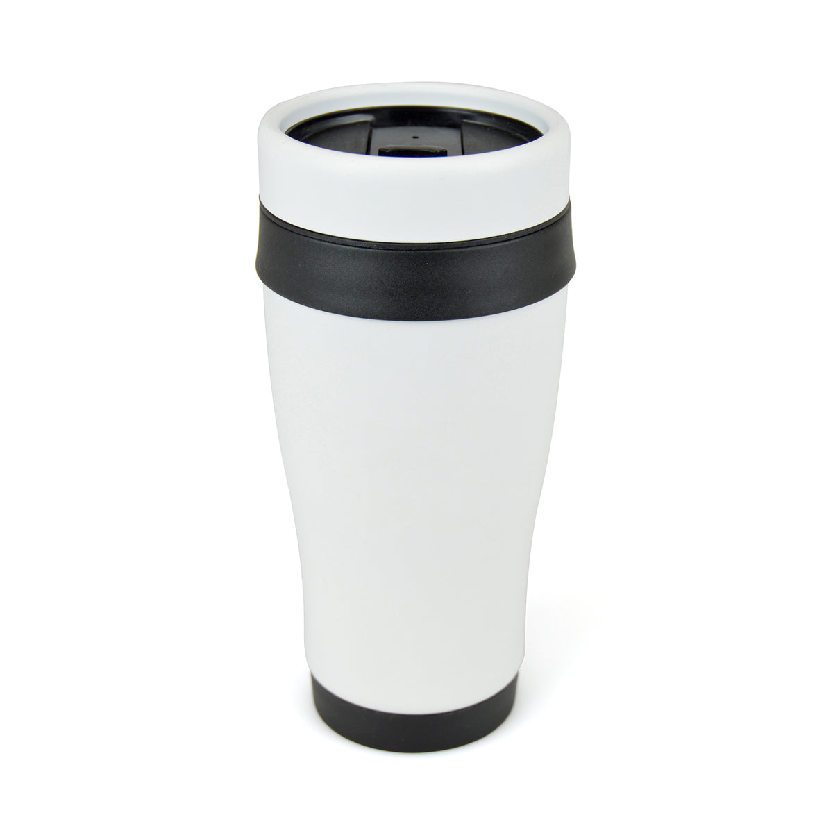 Branded 400ml Matt White Stainless Steel Tumbler with Black Trim