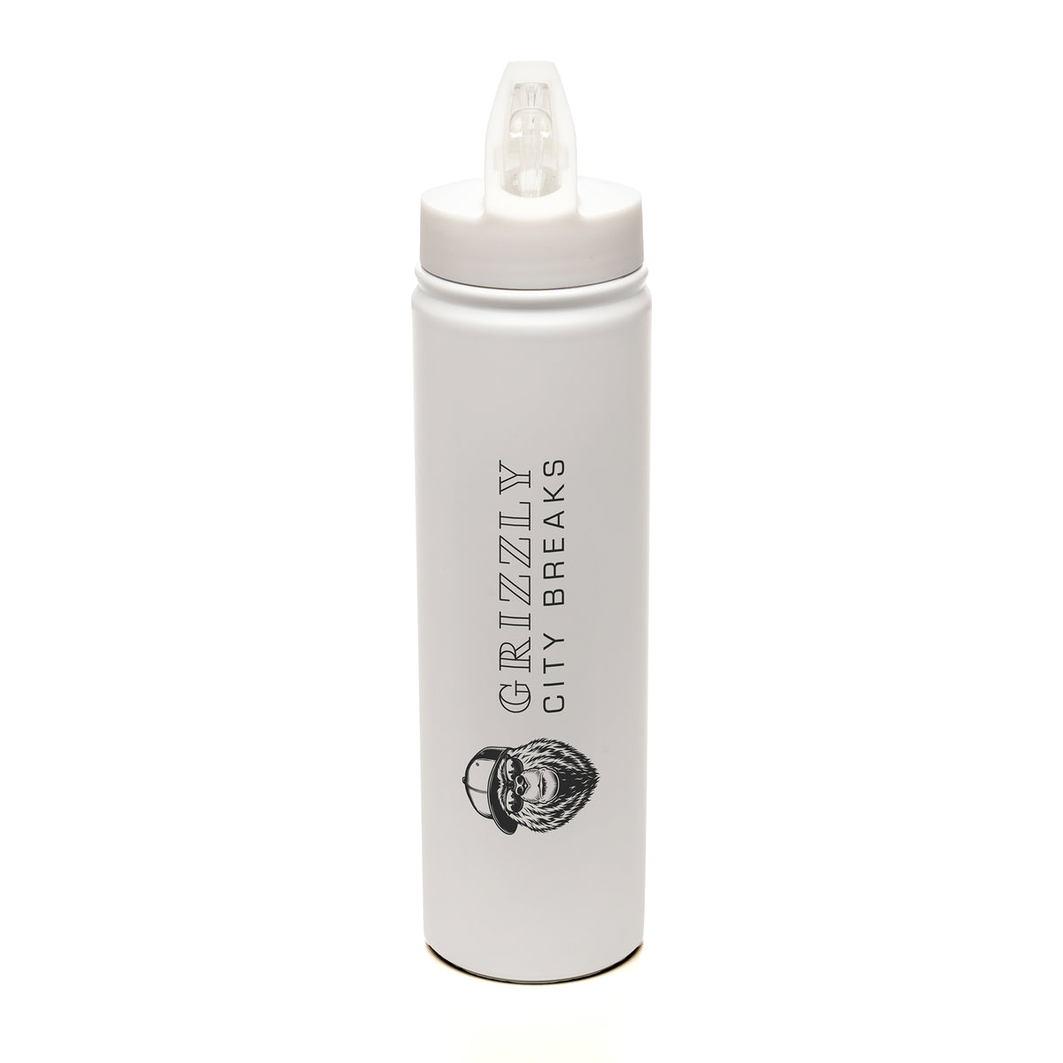 Branded 580ml Stainless Steel Bottle with Fold-Down Sipper in White