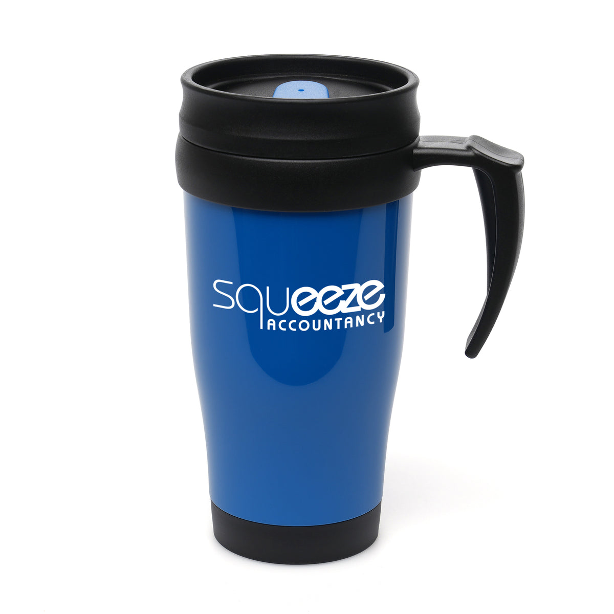 Branded 400ml Double Walled Coloured Travel Mug in Blue