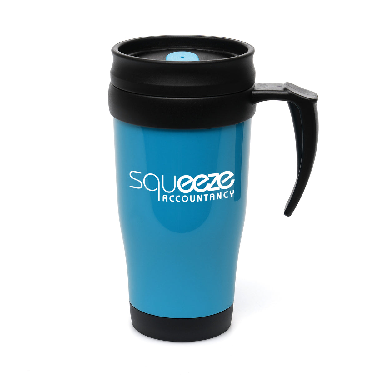 Branded 400ml Double Walled Coloured Travel Mug in Cyan