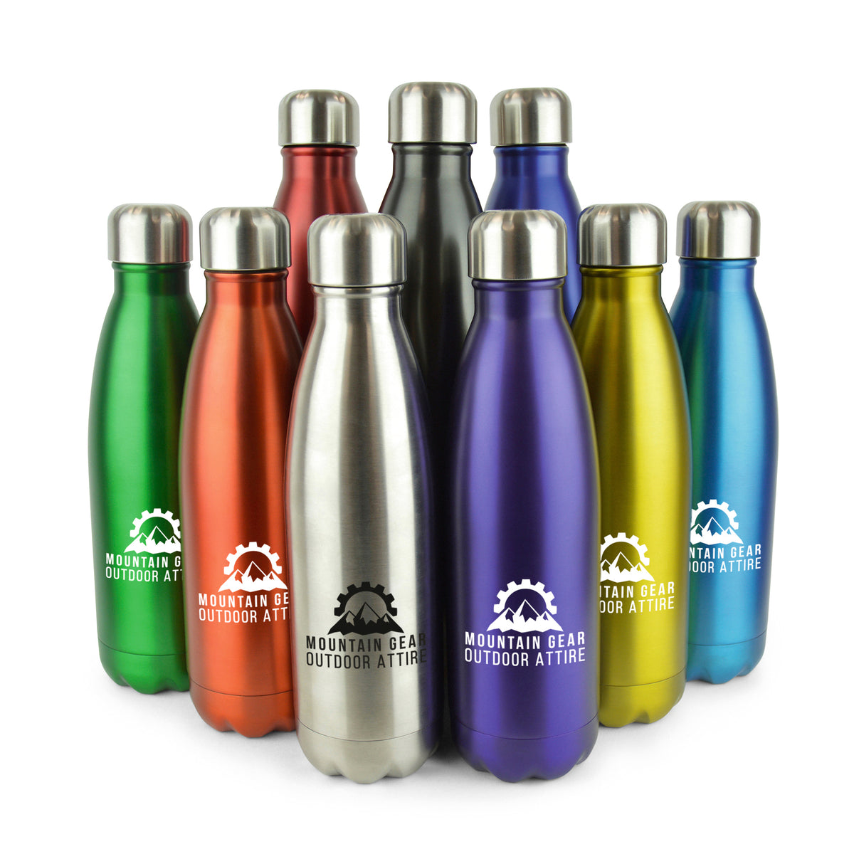Branded 500ml Double-Walled Brushed Metallic Steel Bottle