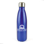Branded 500ml Double-Walled Brushed Metallic Steel Bottle in Blue