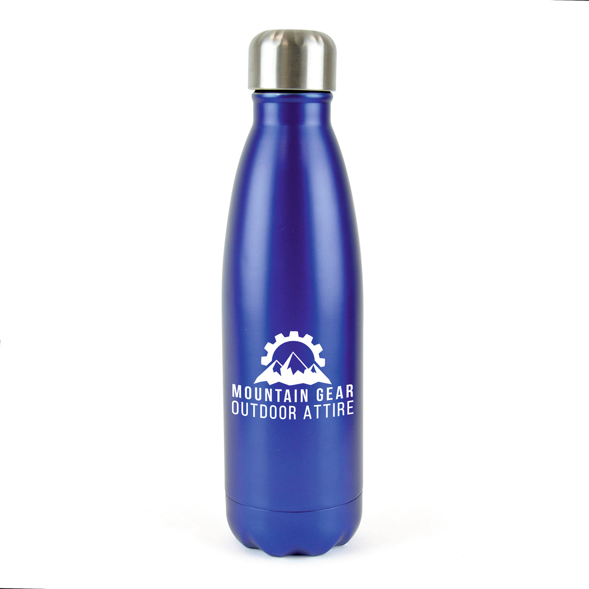Branded 500ml Double-Walled Brushed Metallic Steel Bottle in Blue