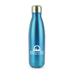 Branded 500ml Double-Walled Brushed Metallic Steel Bottle in Cyan